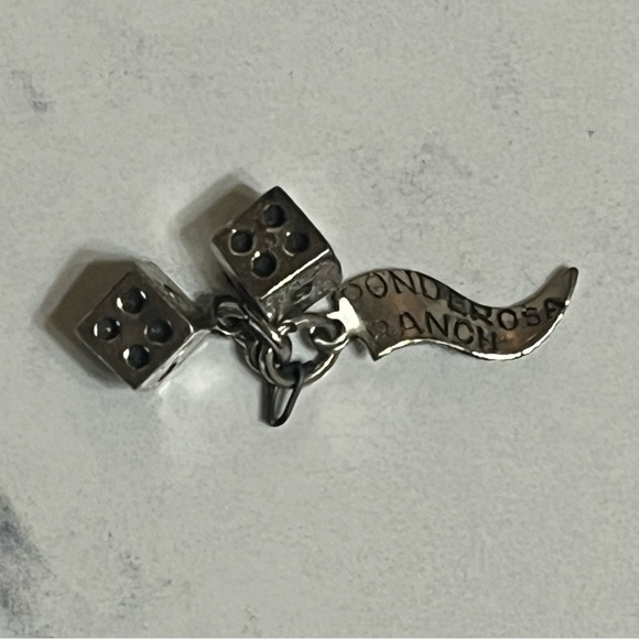 Vintage Jewelry - Sterling Silver Dice Ponderosa Ranch Banner Charm